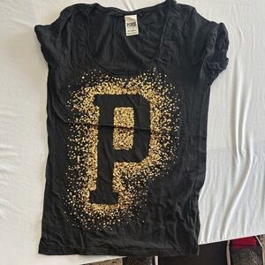 PINK Victoria's Secret Black and Gold Glitter Tee